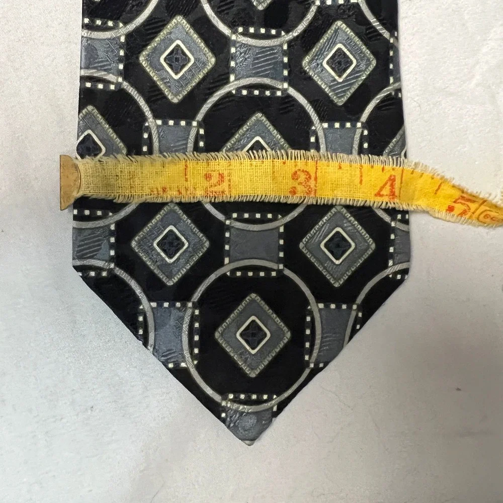 Bellagio Collezioni‎ Black Geometric Diamond Silk Necktie Italian Hand Crafted